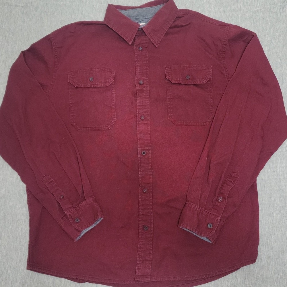 Wrangler Work Shirt‎ Mens L Maroon Long Sleeve Flex Comfort Utility Button Down